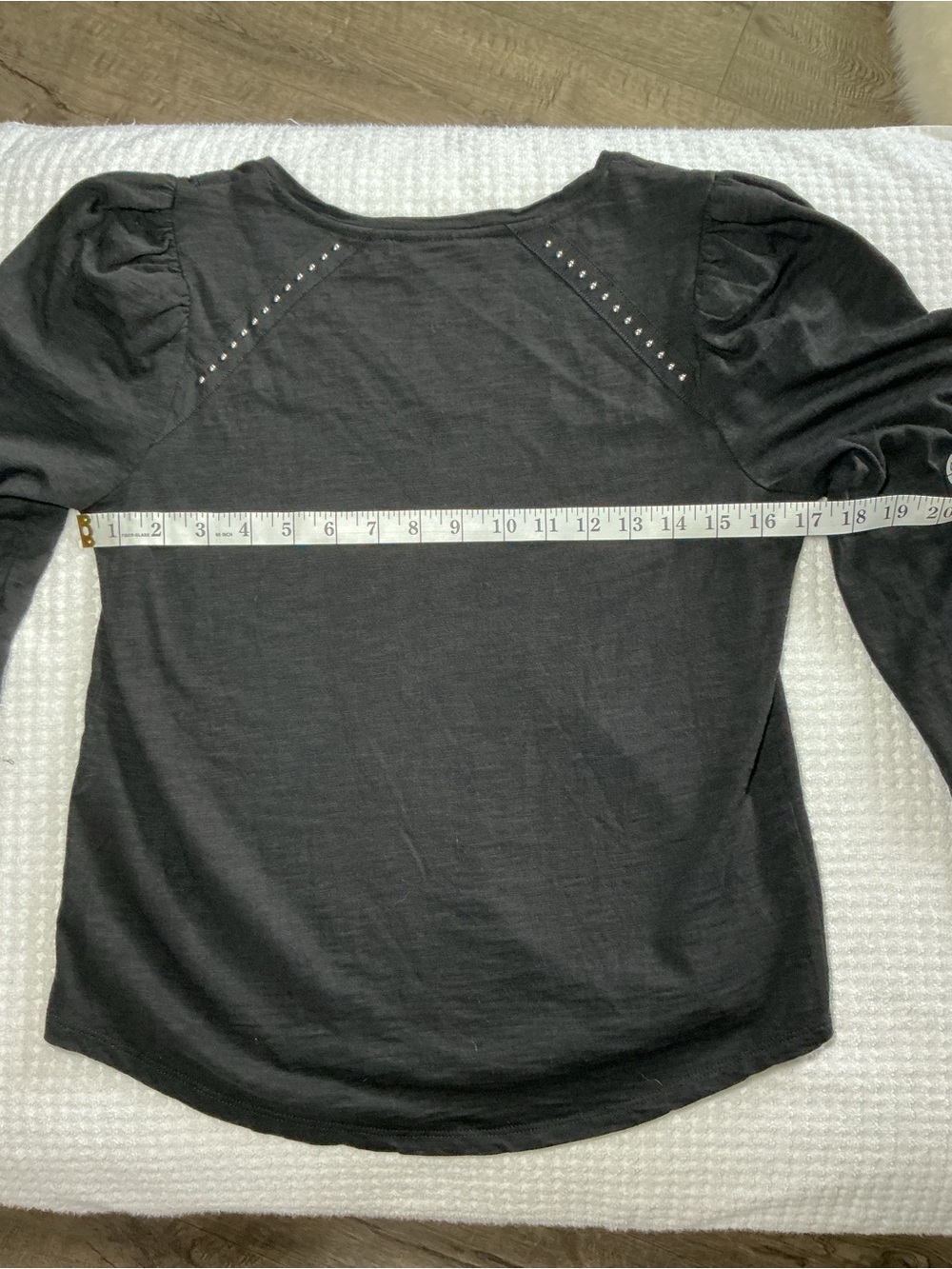 Chico's Black V-Neck Long Sleeve Top with Stud Trim - Picture 6 of 8